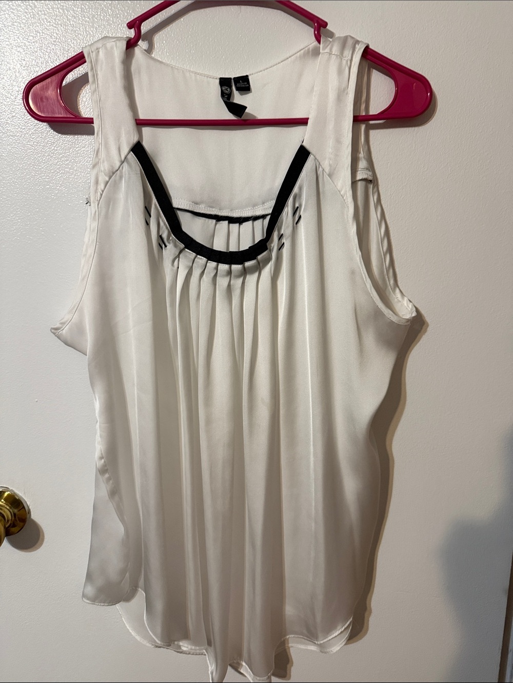 Milano White Sleeveless Pleated Tank with Black Trim
